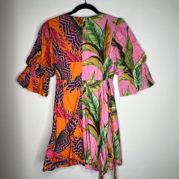 Farm Rio Mixed Print Tropical Wrap Mini Dress XS - Picture 4 of 12